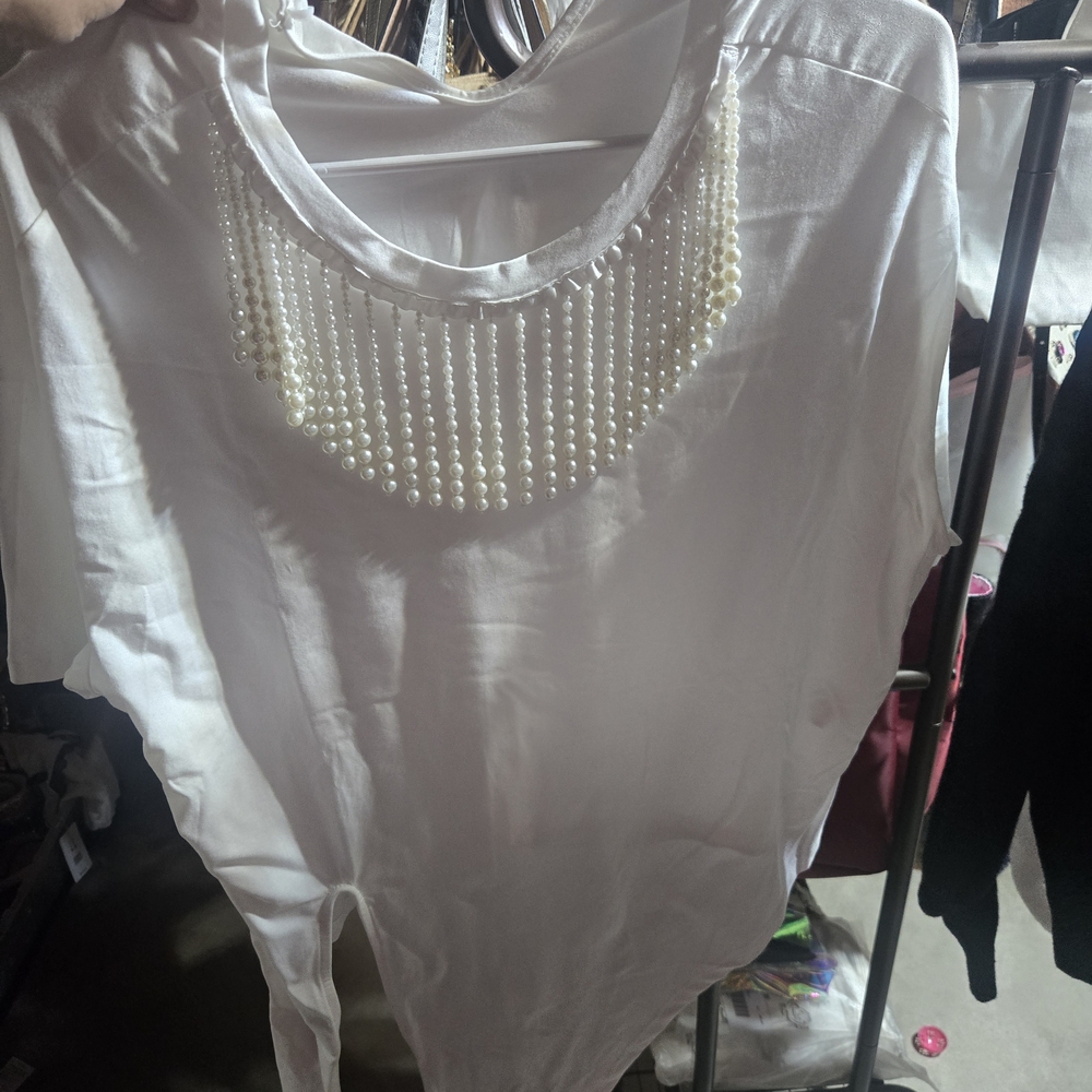 SHEIN White Blouse with Pearl Accents